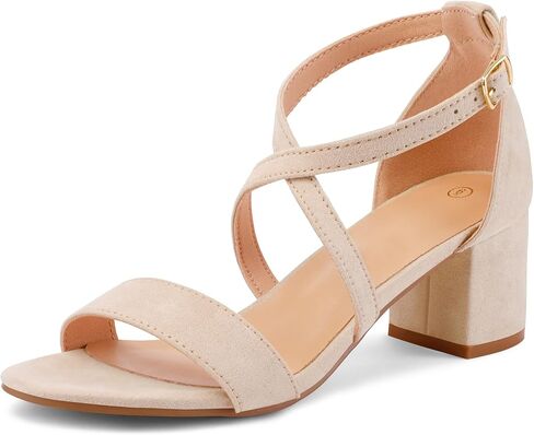 mysoft Women's 2.25 Inch Low Chunky Heels Dress Pump Open Toe Cross Ankle Strap Wedding Block Heeled Sandals in Kuwait