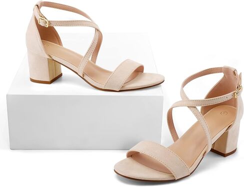 mysoft Women's 2.25 Inch Low Chunky Heels Dress Pump Open Toe Cross Ankle Strap Wedding Block Heeled Sandals in Kuwait