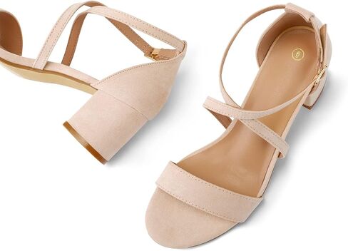 mysoft Women's 2.25 Inch Low Chunky Heels Dress Pump Open Toe Cross Ankle Strap Wedding Block Heeled Sandals in Kuwait