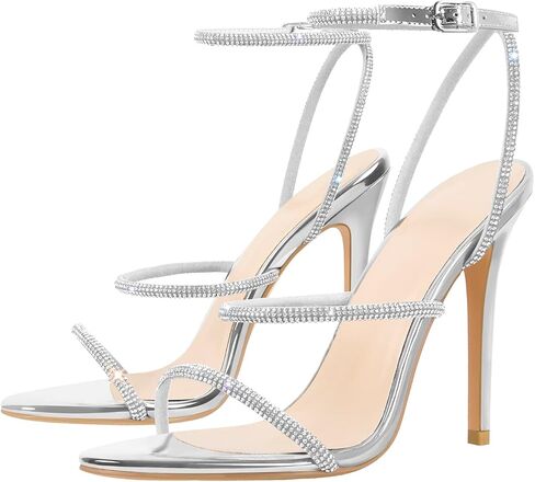 richealnini Rhinestone Stiletto Heels Sandals for Women Crystal Straps Buckle Up Party Dress in Saudi Arabia