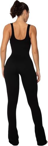 Sunzel Womens Sleeveless Bodysuits Seamless Ribbed Jumpsuit with Butt Scrunch Flare Leggings Built-in Pad and Square Neck in Kuwait