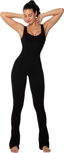 Sunzel Womens Sleeveless Bodysuits Seamless Ribbed Jumpsuit with Butt Scrunch Flare Leggings Built-in Pad and Square Neck in Kuwait