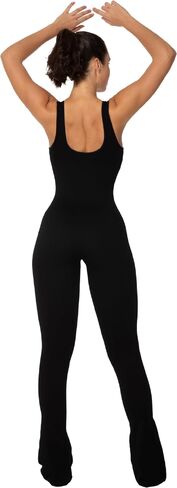 Sunzel Womens Sleeveless Bodysuits Seamless Ribbed Jumpsuit with Butt Scrunch Flare Leggings Built-in Pad and Square Neck in Kuwait