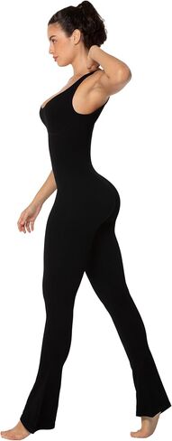 Sunzel Womens Sleeveless Bodysuits Seamless Ribbed Jumpsuit with Butt Scrunch Flare Leggings Built-in Pad and Square Neck in Kuwait