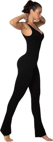 Sunzel Womens Sleeveless Bodysuits Seamless Ribbed Jumpsuit with Butt Scrunch Flare Leggings Built-in Pad and Square Neck in Kuwait