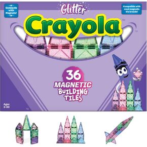 Crayola Glitter Magnetic Tiles, Building Set for Kids, Magnetic Tiles, Magnetic Building Toys for Kids, STEM Toys for Boys and Girls Ages 3 and Up, 36-Piece Set (Glitter)