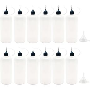 12 Pcs Needle Tip Bottle, 120ml /4 Ounce Precision Tip Applicator Bottles, with 2 Pcs Mini Funnel, White Lid