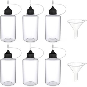 6 قطع من زجاجات صمغ برأس 2 اونصة مع قمعين صغيرين للصمغ والسوائل وحبر الكحول وطلاء الاكريليك وغطاء متعدد الالوان in Kuwait