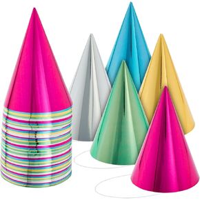 BLUE PANDA 50 Pack Birthday Party Cone Hats for Kids and Adults, Bulk Set in 5 Colors (Metallic Blue/Green/Gold/Silver/Hot Pink) in Kuwait