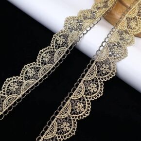 Gold Trim Vintage Gold Lace Trim Ribbon, Metallic Sewing Lace Ribbon Embroidery Scallop Edge Lace Fabric for DIY Decorative Crafts, Width 1Inch 4.5 Yards (Semicircle)