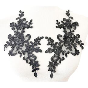 PEPPERLONELY 1 Pair Fine Lace Fabric Patches Embroidered Trim Applique Decor Dress Decoration, Red, 10 X 6 Inch in Kuwait