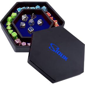 SIQUK Dice Tray with Lid Hexagon Dice Rolling Tray Dice Holder for Dice Games Like RPG, DND and Other Table Games, Purple