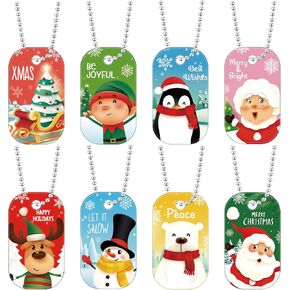 Loetere 48 Pcs Christmas Dog Tag Necklace with Chain Cute Dog Tag Necklaces for Women Men Kids Dogs Christmas Party Favors Dress up Christmas Gifts for Kids, 8 Style in Saudi Arabia