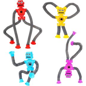 GOHEYI 4 Pack LED Pop Tubes Robot Fidget Toys for Kids, Telescopic Suction Cup Robot Fidget Toys for Autistic Children, Christmas Birthdy Gifts for Boys Girls Classroom Prizes for Students in Kuwait