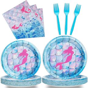 96 Pcs Birthday Party Plates Napkins Forks Supplies Paper Tableware Set Disposable Table Decorations for Girls Birthday Party, Serves 24 Guests in Kuwait