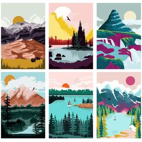 LWZAYS Paint by Numbers for Adults and Kids Beginner,Landscape Painting by Number Kits On Canvas,without Frame DIY Color Landscape Oil Painting Acrylic Paints,Home Wall Decor（6 Pack 8x12 in）