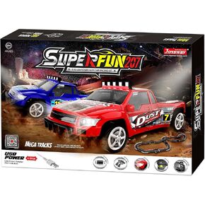 Joysway: مجموعة سباق السيارات SuperFun 207-1/43 USB Power Slot، حجم التخطيط: 94 بوصة × 39 بوصة، مصابيح أمامية LED، عداد لاب، للأعمار من 8 سنوات فما فوق