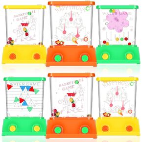 6 Pieces Handheld Water Game Mini Arcade Water Ring Game Water Tables for Beach Toys Party Favor Fish Rings Fun Basketball Game for Teens Adults for Men Retro Pastime (Chic Style)