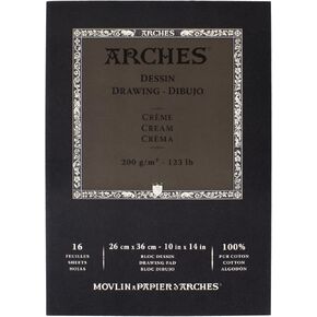 Arches Drawing Pad 9x12-inch Cream 100% Cotton Drawing Paper - 16 Sheets of Arches 123lb Drawing Paper for Artists - Drawing Paper Pad for Pencil Charcoal Pastel Colored Pencil Felt Pen and More in Saudi Arabia