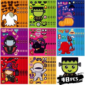 Max Fun 48 Pack Halloween Stickers Bulk Halloween Party Games Craft Stickers for Kids DIY Halloween Activities Trick or Treat Halloween Gifts Toys Halloween Party Favor