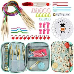 مجموعة إبر الحياكة الدائرية من الخيزران من KOKNIT مكونة من 18 زوجًا، بما في ذلك إبر الحياكة الطويلة خفيفة الوزن مقاس 31 بوصة (2 مم - 10 مم)، و43 قطعة من أدوات الحياكة وحقيبة تخزين أنيقة in Kuwait