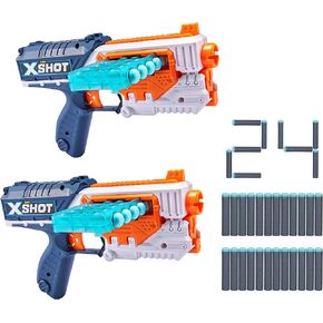 XShot Excel Quick Slide (2 Pack + 30 Darts) by ZURU, Red Foam Dart Blaster Combo Pack, Toy Blaster, Auto Sliding Clip, Toys for Kids, Teens, Adults (Red)