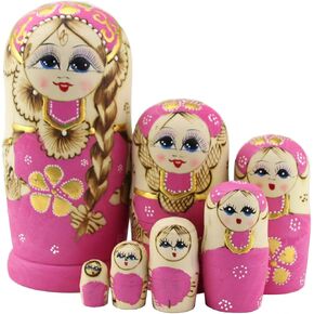 مونمو 7 قطع من دمى التعشيش الروسية اللطيفة للفتيات المجدولة باللون الوردي من ماتريوشكا in Kuwait