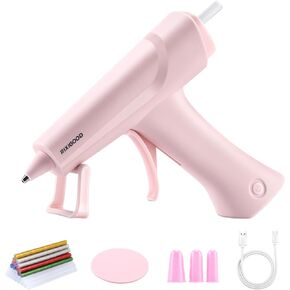 Cordless Hot Glue Gun Kit, with 30 Mini Glue Sticks & Silicone Pad & Finger Protectors, Rechargeable with Stand Wireless Melt Glue Tool for Crafts Arts DIY Repair Pink