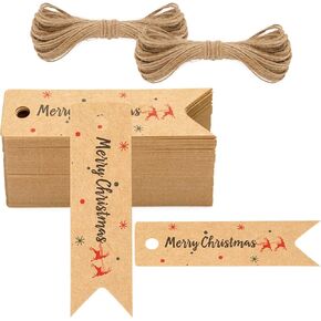 G2PLUS 100PCS Mini Kraft Paper Gift Tags with String,2.8'' x 0.8''Blank Paper Present Tags Brown Hang Tags with Jute Twine for Art & Craft,Wedding,Business,Christmas, Thanksgiving (Brown)