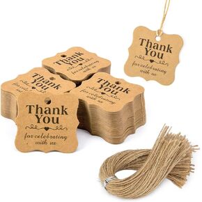 SallyFashion 150 PCS Thank You White Gift Tags with String, 2 x 3 Inches Paper Gift Tags for Party Favors Weddings, Bridal and Baby Showers Birthdays in Kuwait