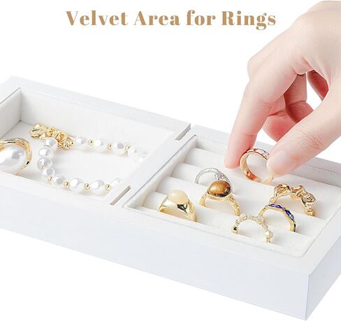 Zhithink Jewelry Organizer Stand, 4 Tiers Earring Organizer with 84 Holes, 6 Hooks for Necklace Holder Organizer, Bracelet Watch Holder, Velvet Storage Area for Rings, Jewelry Tower Display - White in Kuwait