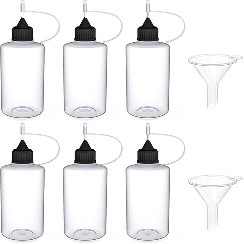 6 قطع من زجاجات صمغ برأس 2 اونصة مع قمعين صغيرين للصمغ والسوائل وحبر الكحول وطلاء الاكريليك وغطاء متعدد الالوان in Kuwait