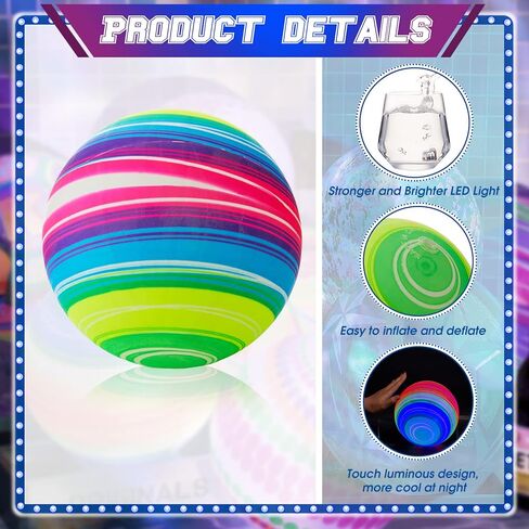 6 Pcs Glow in The Dark Balls 9 Inch 10 Inch Light up Ball Mixed Large Inflatable LED Beach Ball Pool Bright Ball with Pump for Kids Bouncy Kick Balls for Outdoor Indoor Game Beach Playground in Saudi Arabia