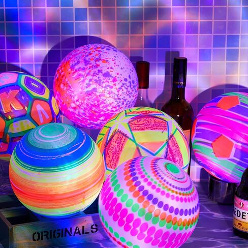 6 Pcs Glow in The Dark Balls 9 Inch 10 Inch Light up Ball Mixed Large Inflatable LED Beach Ball Pool Bright Ball with Pump for Kids Bouncy Kick Balls for Outdoor Indoor Game Beach Playground in Saudi Arabia