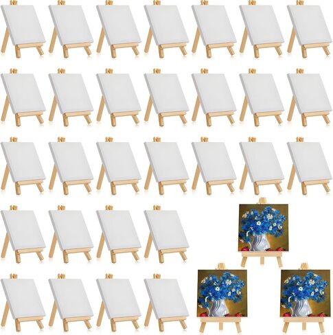 Mimorou 128pcs/64 Pack Mini Canvas with Easel for Painting Wood, 3 x 3 Inch in Kuwait