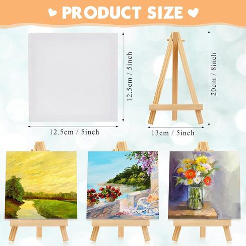 Mimorou 128pcs/64 Pack Mini Canvas with Easel for Painting Wood, 3 x 3 Inch in Kuwait