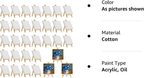 Mimorou 128pcs/64 Pack Mini Canvas with Easel for Painting Wood, 3 x 3 Inch in Kuwait