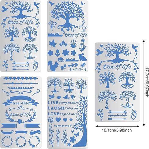 BENECREAT 4 قطع استنسل نقش معدني مقاس 10.16 سم × 17.78 سم استنسل معدني لرقم الحروف لنحت الخشب والرسومات وحرق الخشب، مشروع النقش وسجل القصاصات in Kuwait