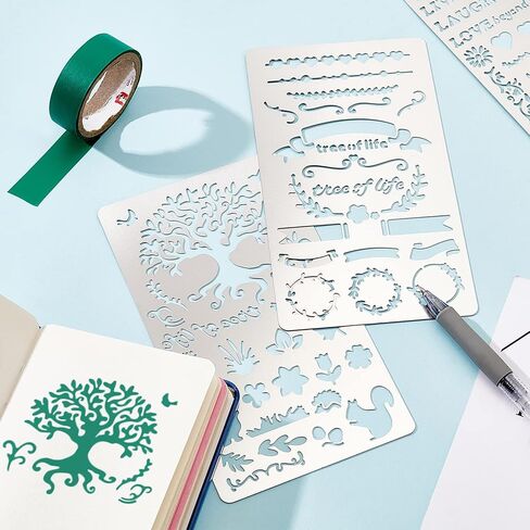 BENECREAT 4 قطع استنسل نقش معدني مقاس 10.16 سم × 17.78 سم استنسل معدني لرقم الحروف لنحت الخشب والرسومات وحرق الخشب، مشروع النقش وسجل القصاصات in Kuwait