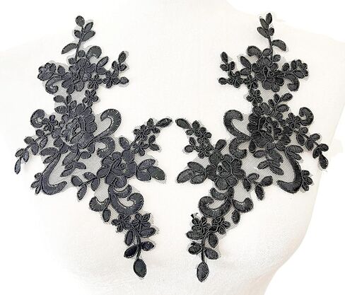 PEPPERLONELY 1 Pair Fine Lace Fabric Patches Embroidered Trim Applique Decor Dress Decoration, Red, 10 X 6 Inch in Kuwait