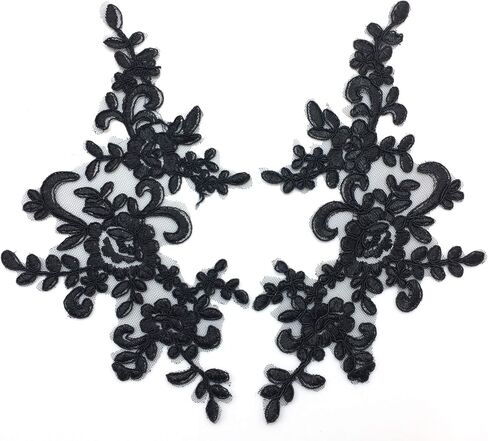 PEPPERLONELY 1 Pair Fine Lace Fabric Patches Embroidered Trim Applique Decor Dress Decoration, Red, 10 X 6 Inch in Kuwait