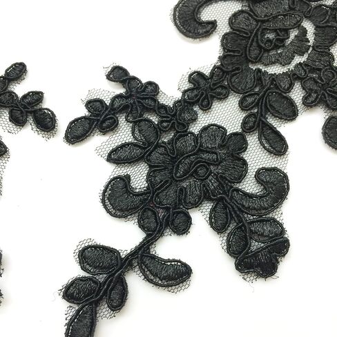PEPPERLONELY 1 Pair Fine Lace Fabric Patches Embroidered Trim Applique Decor Dress Decoration, Red, 10 X 6 Inch in Kuwait