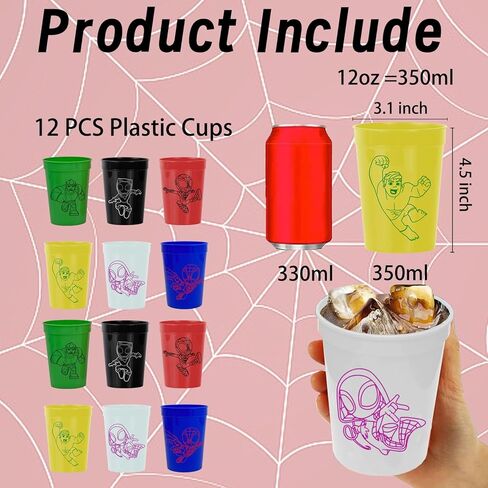 24 قطعة من Hbavfihnbg Spidey وأصدقائه المذهلين هدايا الحفلات، 12 أونصة Spidey وأصدقائه المذهلين، أكواب بلاستيكية قابلة لإعادة الاستخدام، لوازم الحفلات Spidey، أكواب الشرب لمحبي العنكبوت، ديكورات الحفلات Spidey in Kuwait