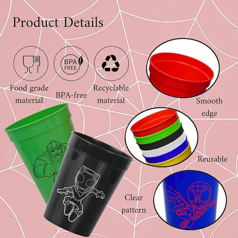 24 قطعة من Hbavfihnbg Spidey وأصدقائه المذهلين هدايا الحفلات، 12 أونصة Spidey وأصدقائه المذهلين، أكواب بلاستيكية قابلة لإعادة الاستخدام، لوازم الحفلات Spidey، أكواب الشرب لمحبي العنكبوت، ديكورات الحفلات Spidey in Kuwait