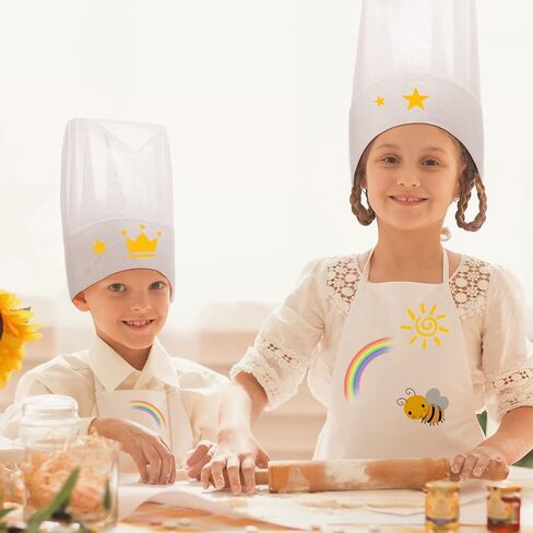 JaGely 60 Pcs Kids Apron and Chef Hat Set with 30 Children Aprons 30 White Chef Hats Kids Chef Costume Non Woven Fabric Girls Boys Child Apron for Baking Cooking Painting Crafting in Saudi Arabia