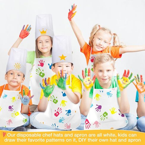 JaGely 60 Pcs Kids Apron and Chef Hat Set with 30 Children Aprons 30 White Chef Hats Kids Chef Costume Non Woven Fabric Girls Boys Child Apron for Baking Cooking Painting Crafting in Saudi Arabia