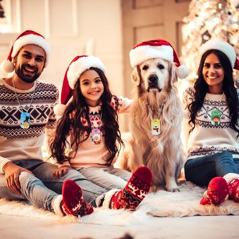 Loetere 48 Pcs Christmas Dog Tag Necklace with Chain Cute Dog Tag Necklaces for Women Men Kids Dogs Christmas Party Favors Dress up Christmas Gifts for Kids, 8 Style in Saudi Arabia