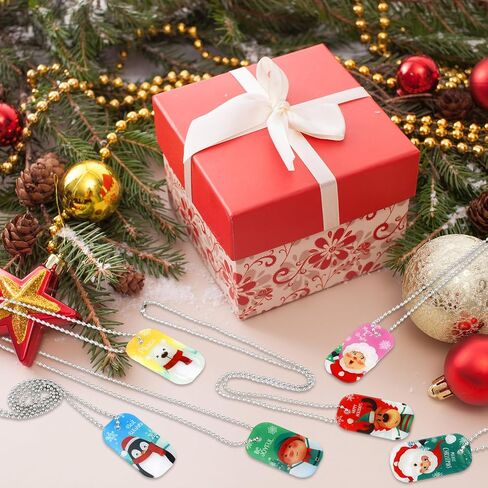 Loetere 48 Pcs Christmas Dog Tag Necklace with Chain Cute Dog Tag Necklaces for Women Men Kids Dogs Christmas Party Favors Dress up Christmas Gifts for Kids, 8 Style in Saudi Arabia