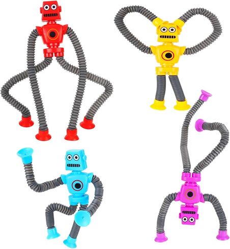 GOHEYI 4 Pack LED Pop Tubes Robot Fidget Toys for Kids, Telescopic Suction Cup Robot Fidget Toys for Autistic Children, Christmas Birthdy Gifts for Boys Girls Classroom Prizes for Students in Kuwait