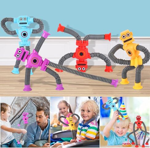GOHEYI 4 Pack LED Pop Tubes Robot Fidget Toys for Kids, Telescopic Suction Cup Robot Fidget Toys for Autistic Children, Christmas Birthdy Gifts for Boys Girls Classroom Prizes for Students in Kuwait